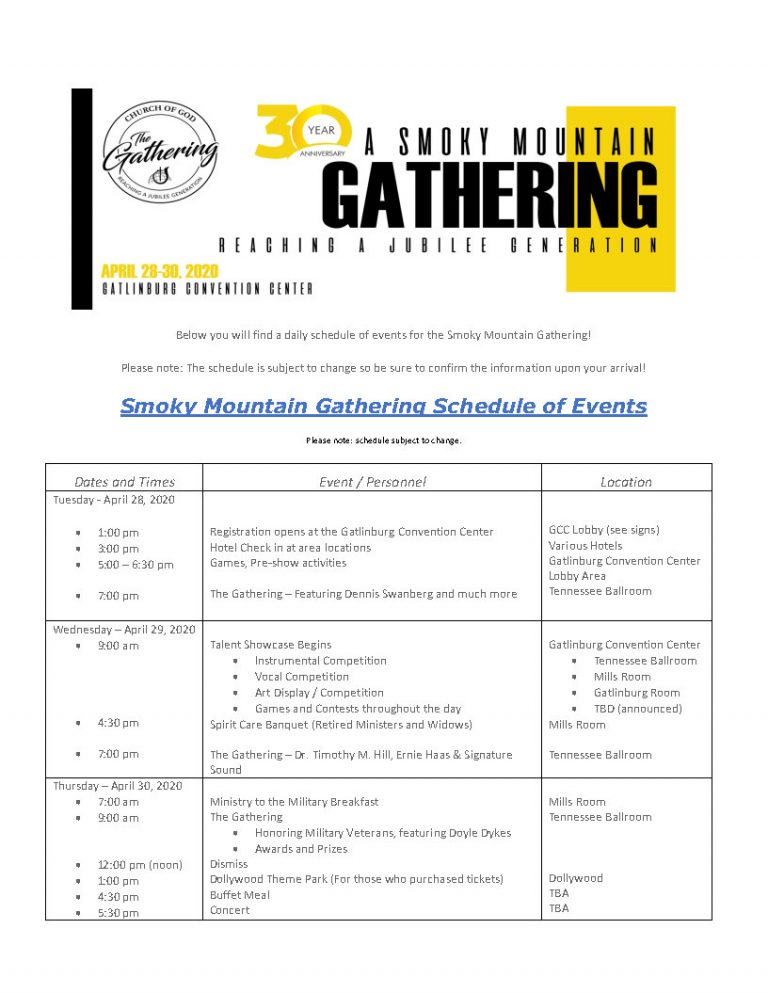 Event Schedule Smoky Mountain Gathering